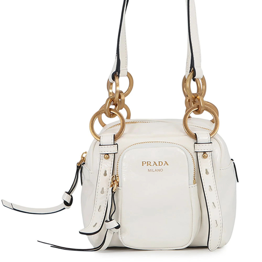 Prada Dunkle Top Handle Leather Handbag Shoulder White